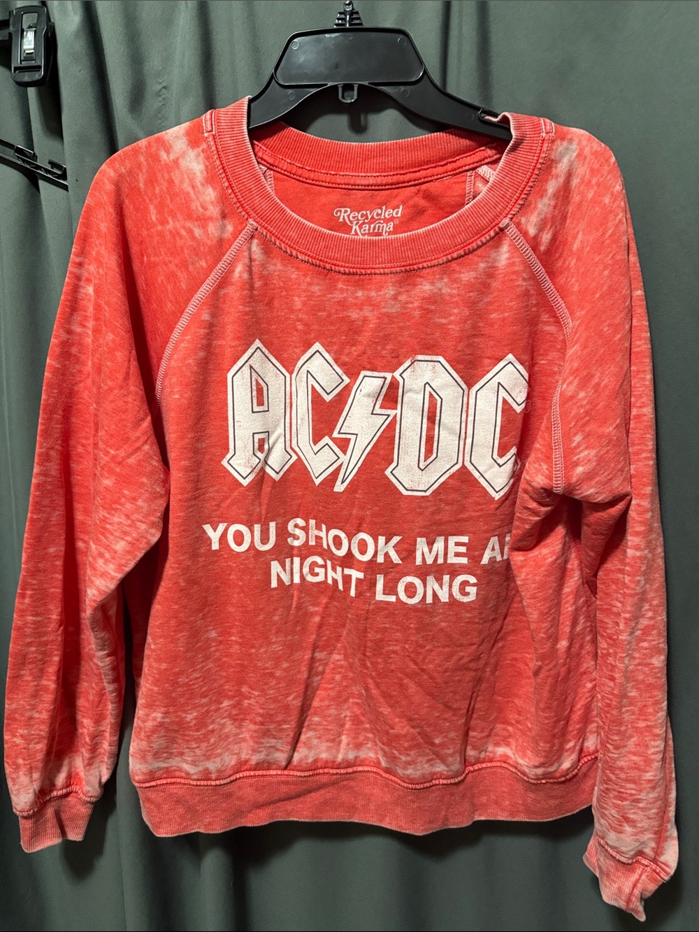 Recycled Karma Red AC/DC 'You Shook Me All Night Long' Crewneck Sweatshirt